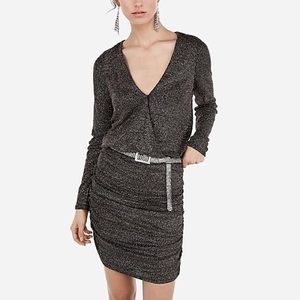 EXPRESS METALLIC RUCHED SURPLICE MINI DRESS
